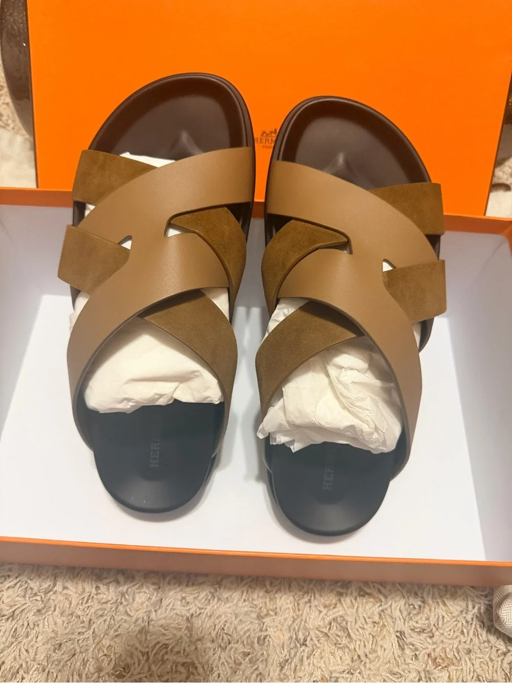 Kazimir Brown Leather & Suede Slide Sandal Size 41 men